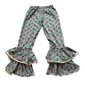 Mudpie- Toddler Girls- ruffle flare leggings - blue floral- stretch- SZ 5t